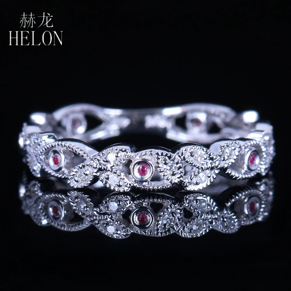 

HELON Sterling silver 925 Natural Diamonds Ruby Engagement Ring Wedding Anniversary Women Party Trendy Fine Jewelry Gift