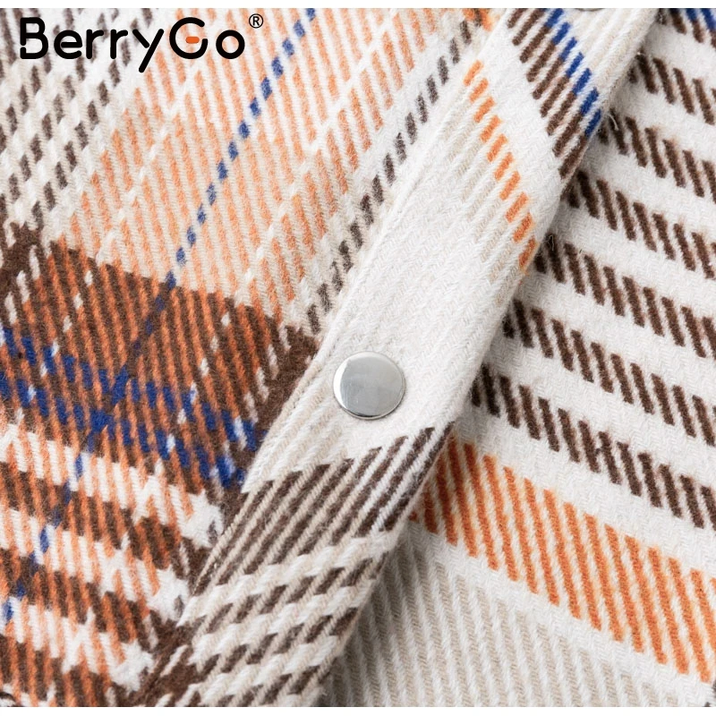 BerryGo винтажная уличная клетчатая куртка пальто Женская Повседневная с длинным рукавом безразмерная Дамская пальто осенне-зимняя верхняя одежда женские пальто