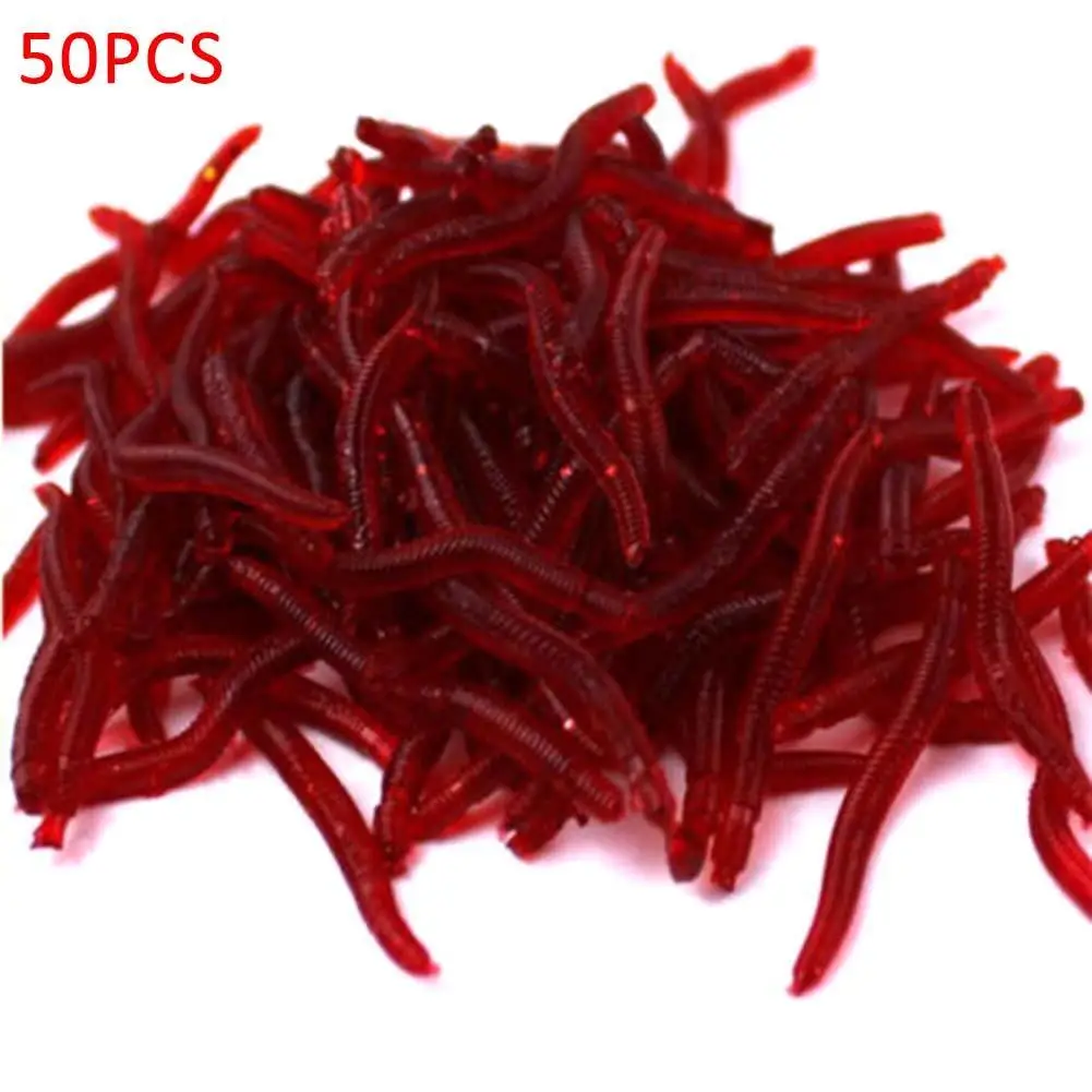 

50Pcs Rubber Artificial Lifelike Red Worm Earthworm Worm Freshwater Seawater Soft Fishing Baits Sea Fishing Fake Lures Tackle