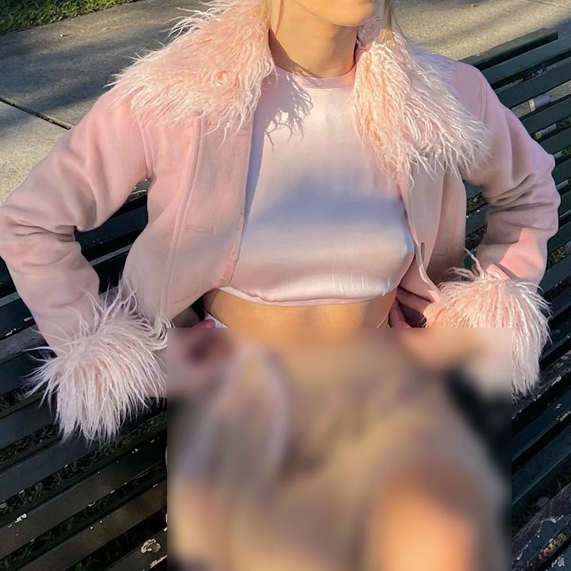 

Kayotuas Women Coat Pink Fur Lapel Turn-down Collar Casual Sweet Girls Button Up Single Breasted Cardigan Jacket Outwear