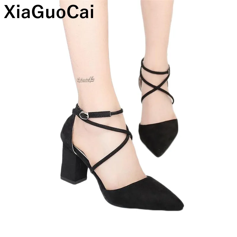 Сандалии женские на высоком каблуке простые элегантные туфли с острым носком и