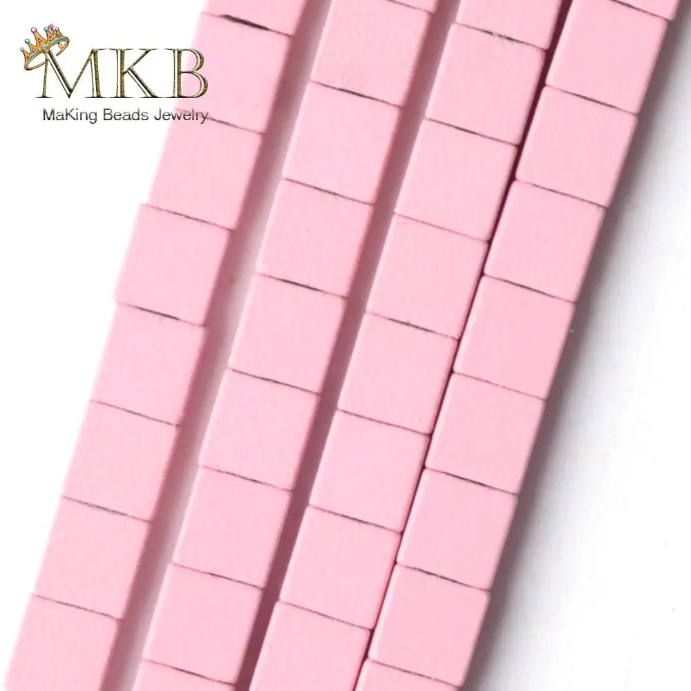

4*4mm Natural Light Pink Hematite Stone Rubber Matte Squar Beads Space Loose Beads For Jewelry Making Diy Bracelet Jewellery 15"