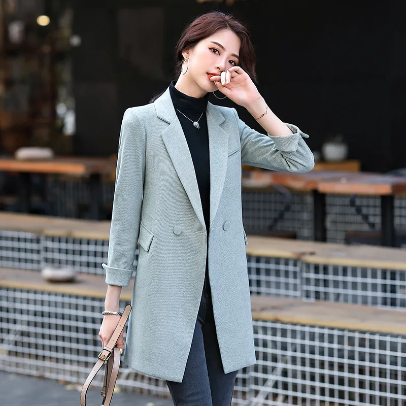 

IZICFLY New Autumn Winter Long Sleeve Trench Coat For Women Elegant Slim Business Office Jackets Blazers OL Styles Outwear Green