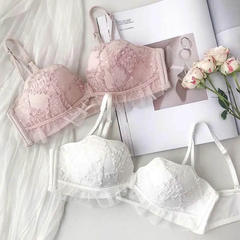 

Roseheart New Pink Women Fashion Sexy Lingerie Bra Sets Wireless Padded Bras Cotton Panties Push Up Underwear Bra Sets Cup A B