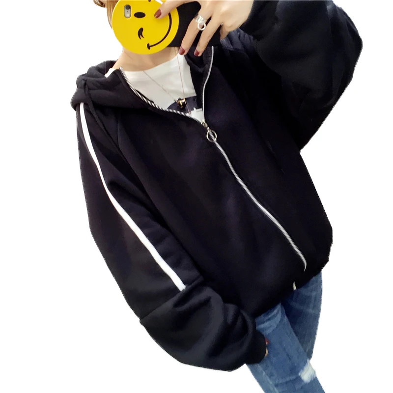 Женская толстовка на молнии черно-белая Свободная Повседневная Толстовка