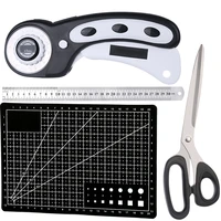 lmdz 4pcs rotary cutter tool kit with 45mm rotary cutter a5 cutting mat steel ruler tailor scissors for leather cutting craft