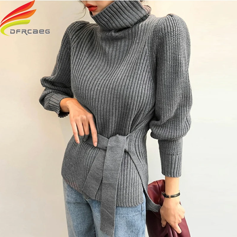 New 2020 Winter Turtleneck Sweater Women With Belt Pink Gray Beige Or Black Sweaters And Pullovers Thicken Warm Knitted | Женская одежда
