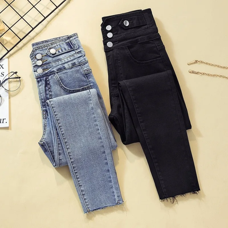 

2020 New Black High Waist Pencil Jeans for Women Plus Size Spring Blue Tassel Sexy Jeans Trousers Girls Stretch Jeans Pants