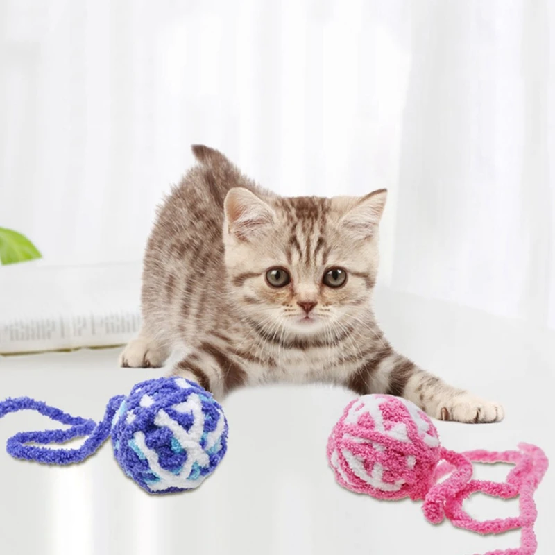 

Cat Toy Colorful Ball Plush Interactive Bite Resistant Pet Playing Ball Cat Bite Toy Knitting Wool Ball Pet Funny Training Toys