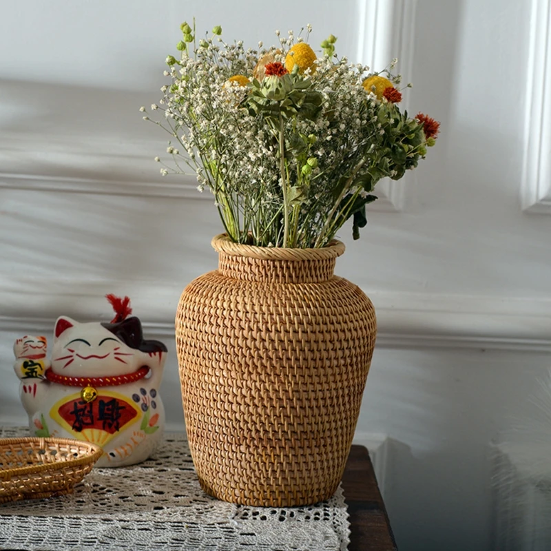 

Autumn Rattan Woven Vase Art Vase Fashion Tabletop Decoration Plants Flower Pot Faddish Home Gardening Supplies Flower Dropship