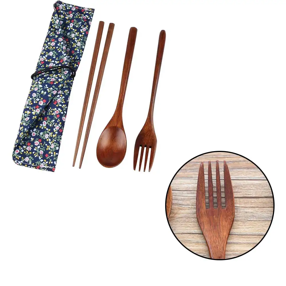 Портативная посуда деревянные столовые приборы наборы с полезной ложкой вилки