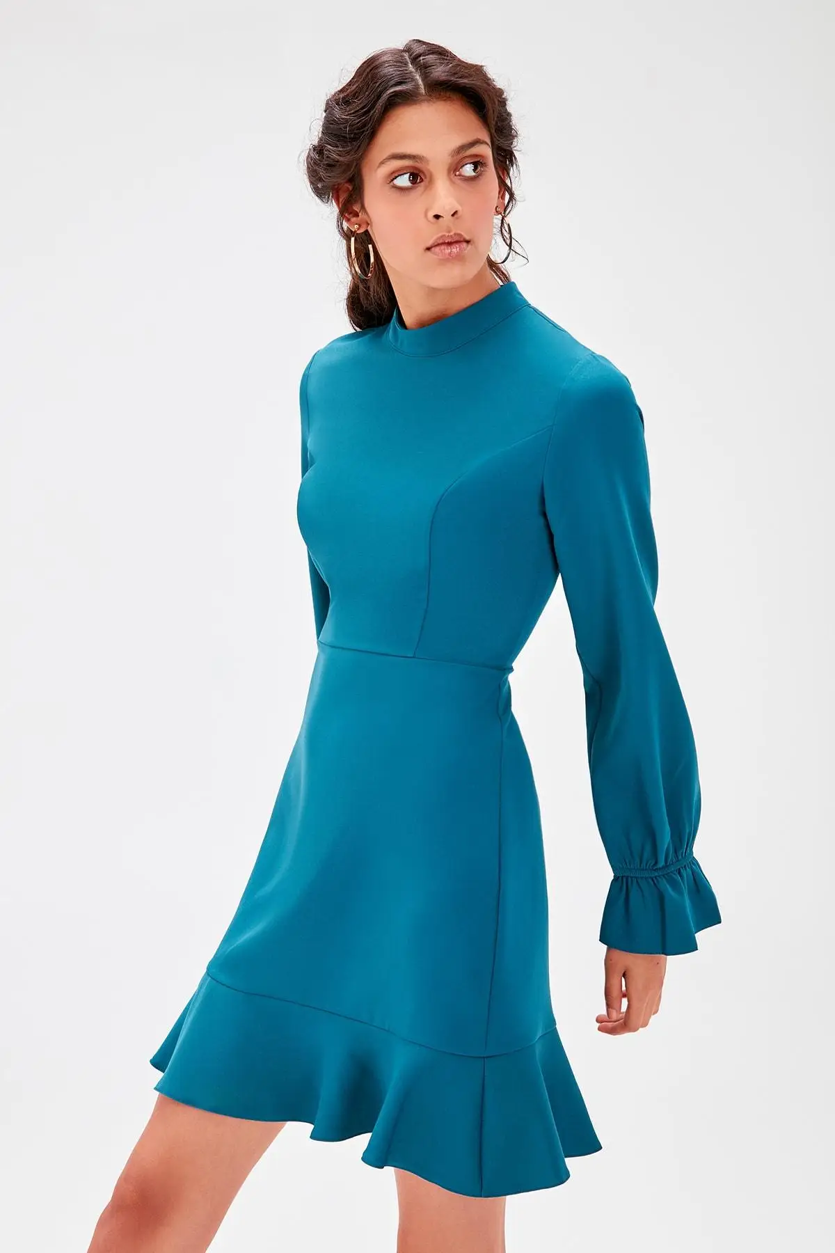 Платье с рукавами ручками Trendyol Emerald green платье оборкой TCLAW19EH0184|Женские платья| |