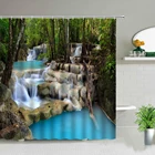 Водонепроницаемая занавеска для душа, 3D занавеска Водопад для ванной комнаты, весенний ландшафт, зеленые деревья, цветочный фон, Настенный декор