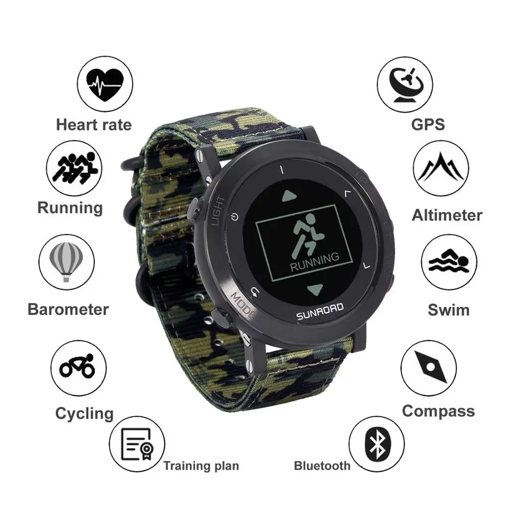 Inteligente com Exército à Prova Altímetro de Freqüência Digital para Homem Sunroad Relógio Dwaterproof Água Cardíaca Correndo Triathlon Pulso Gps