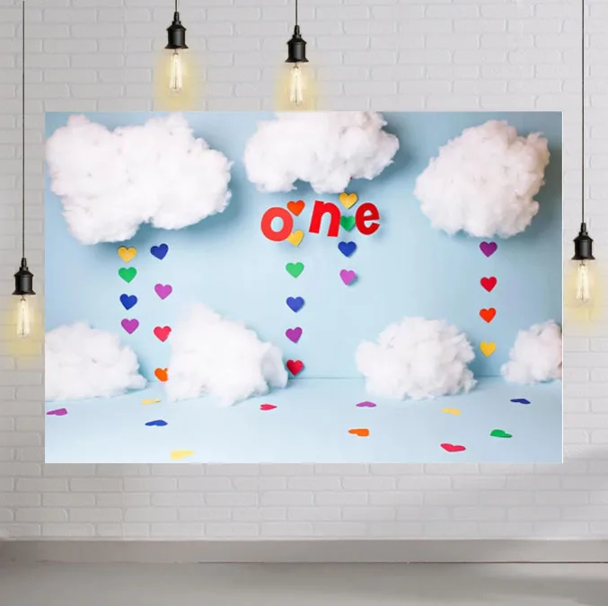 

1st Birthday Party Photography Backgrounds Cloud Love Baby Backdrop Child Wallpaper Photo Studio Props Photophone Decor