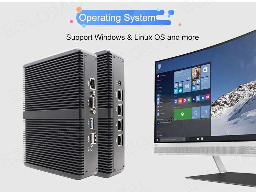 Процессор EGlobal fanless Pfsense, мини-ПК Linux J1900 4 ядра Nano Itx 4* Intel WGI211AT Gigabit RJ45 сетевой брандмауэр маршрутизатор сервер безопасности