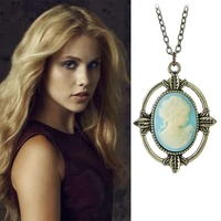 vampire diaries katherine beauty head pendant necklace movie jewelry vintage bronze rhinestone necklaces