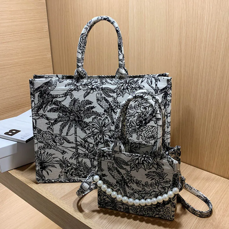 

2021 New Fashion Shoulder Bags Women Canvas Bag Embroidery Large Capacity Tote Bag Portable Shopping Bag Crossbody Handbag Small