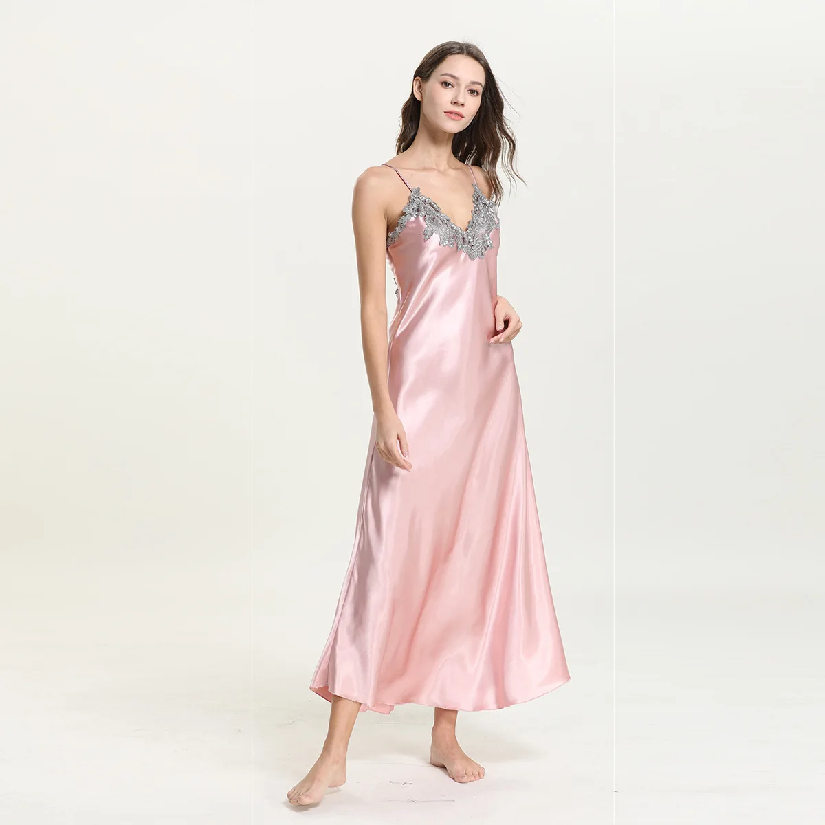 M-3xl Plus Size Nightgown Women Sexy V-neck Long  Nightdress  Home Wear 21-540