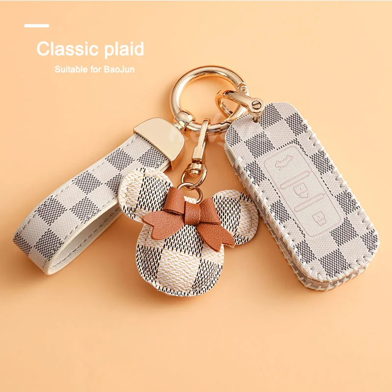 

Leather Car Key Cover Case Protection For Wuling Hongguang S Baojun 730 510 560 Car Key Cover Auto Keychain Accessories