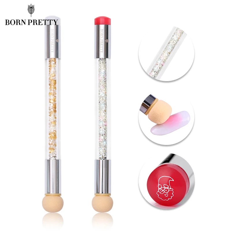 BORN PRETTY двойной состава градиент штампа ногтей щетка губка голову Rhinestone Ручка