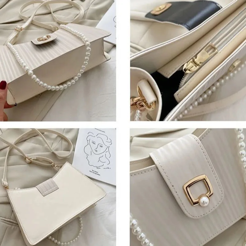 

Women's Shoulder Bag 2020 Fashion Female New All-Match Checked Underarm Bags Texture Popular Pearl Hand Messenger Bag Phone Bags