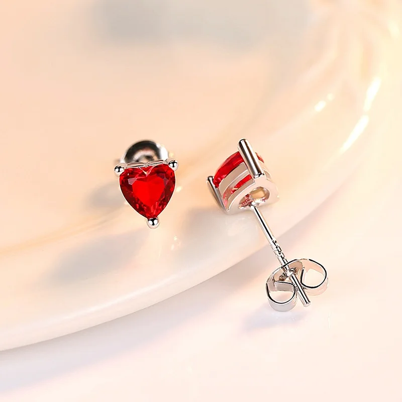 Cute Romantic Simple Style Stud Earrings Romantic Pink Heart Zirconia Stone Minimal Earring Piercing Cartilage Nail For Women