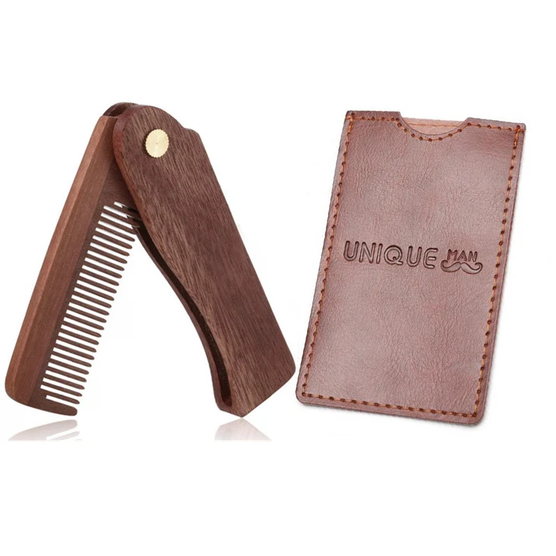 Men's Wooden Beard Comb with Leather Case Mustache Hair Comb For Men Fine Coarse Teeth Perfect Beard Balms Essential Oils Comb images - 6