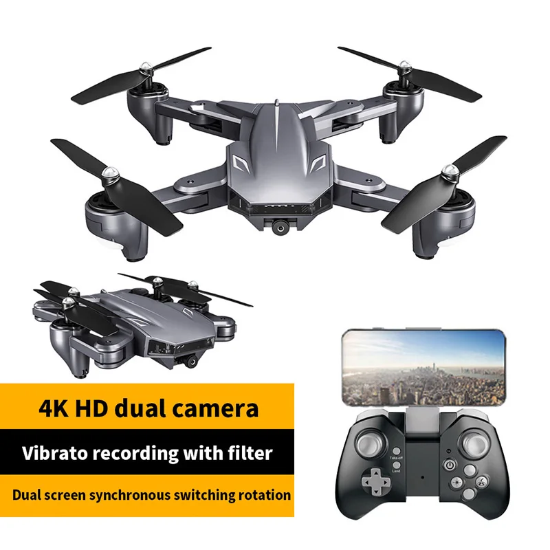 Радиоуправляемый Дрон вертолет с камерой Wi-Fi FPV двойная камера 4K HD RC Quadcopter