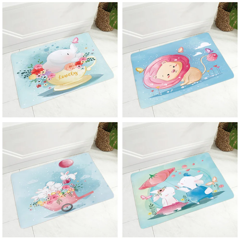 Симпатичный мультяшный олень лиса дверной коврик супер мягкий фланелевый ковер