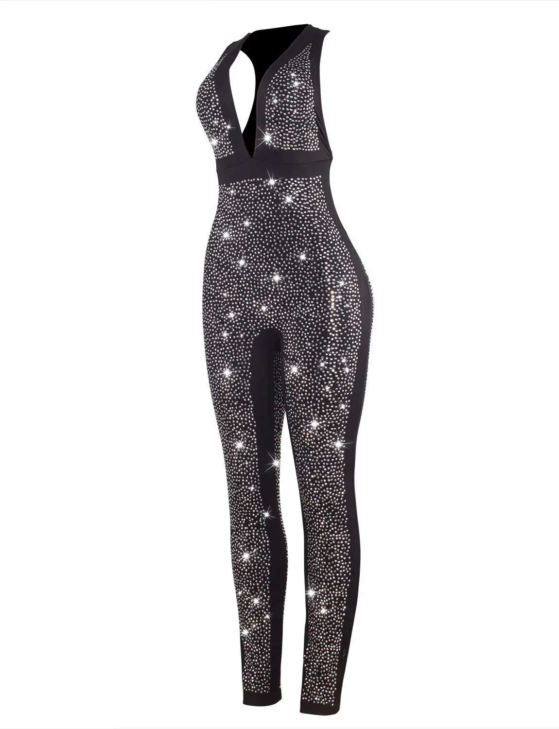 Женский комбинезон VWIWV с глубоким V-образным вырезом комбинезоны со стразами и