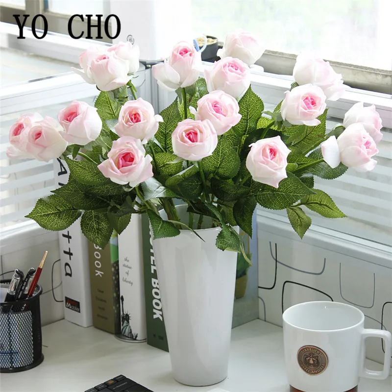 

YO CHO Artificial Flower Silk Rose DIY Bouquet Girl Flower Arrangement 44cm Single Branch Fake Rose Home Party Wedding Decor