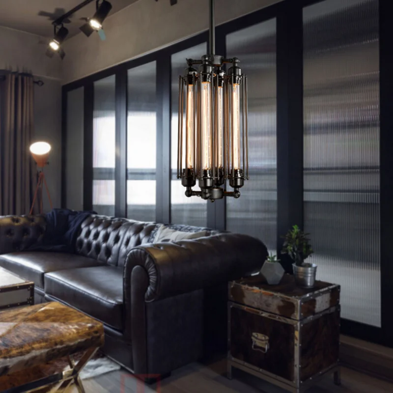 Железный подвесной светильник в стиле лофт с 4 лампочками Эдисона. Ночной клуб