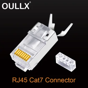 OULLX CAT7 RJ45 разъем сетевого кабеля Разъем RJ45 Cat6A 50U позолоченный штекер Экранированный FTP 8P8C сетевые обжимные разъемы