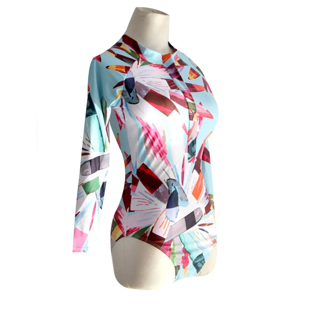 

Women Colored Beach Body Suits Surfing Diving Sexy Summer Jumpsuits Print Swimwear Bathing Suit Long Sleeve One Piece Swimsuit