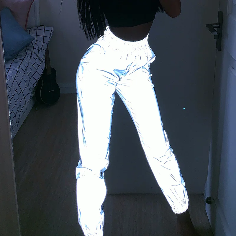CHRLEISURE Women's Fashion Sports Trousers Street Loose Beam Foot Night Running Reflective Pants Women | Женская одежда