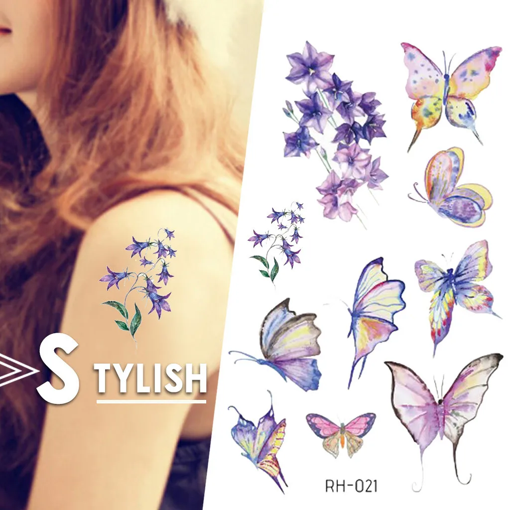 Водостойкая Временная тату наклейка 3D бабочка цветная вспышка модная Татуировка