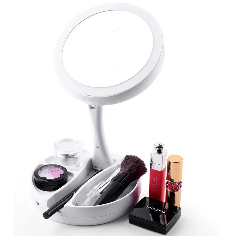 

Folding Cosmetic LED Mirror Flexible Makeup Mirror with Led Light Fold Portable USB Chargeableable Standing Desk Cosmetic Mirro