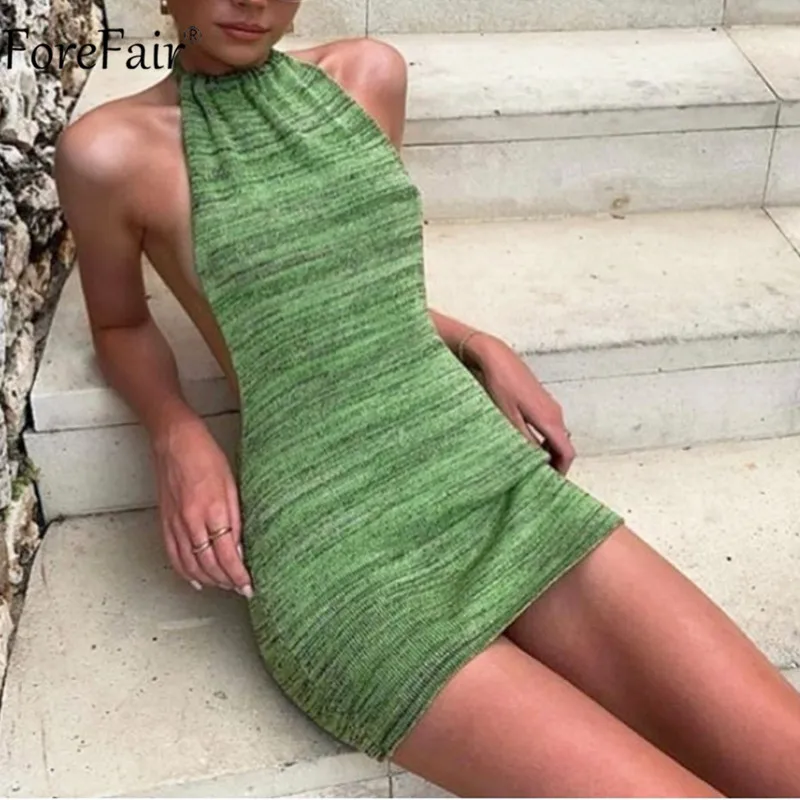 

Forefair Summer Sexy Black Dress Halter Blackless Off Shoulder Sleeveless Knit Bandage White Mini Women Dresses 2021 Beach Party