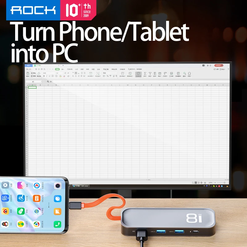 USB-концентратор ROCK HDMI с адаптером питания PD для ноутбука Macbook док-станция типа C