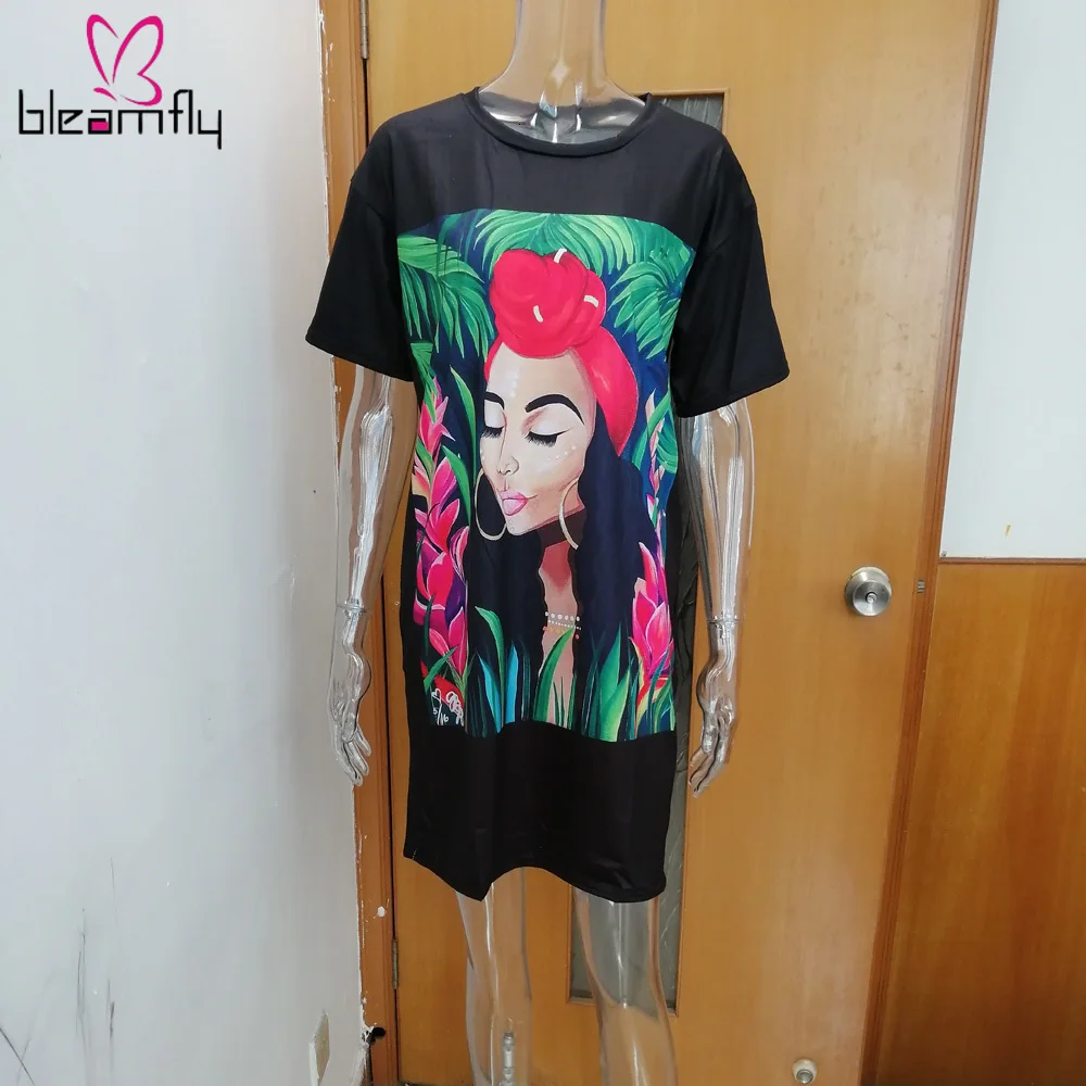 2019 летнее женское платье с принтом персонажа короткий рукав длина до колена