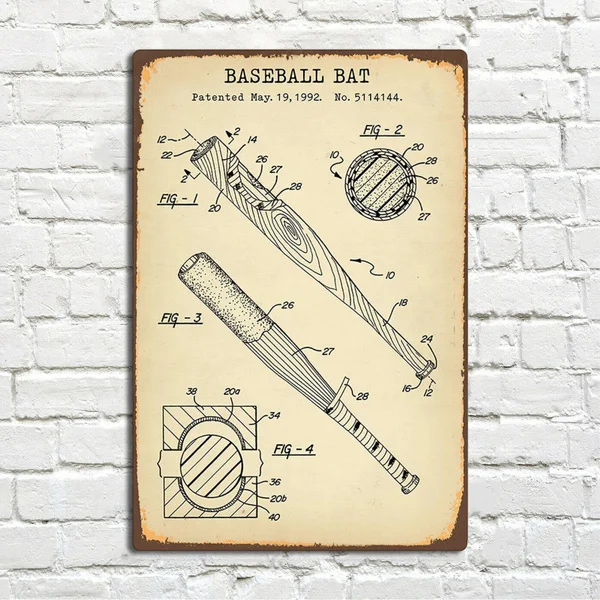 

Baseball Bat Blueprint Vintage Metal Tin Sign Pin Up Metal Sign Wall Sign Metal Decor Wall Decor(20cmx30cm)