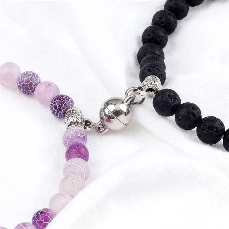 Модный двойной магнитный браслет Винтажные бусины из натурального лавового