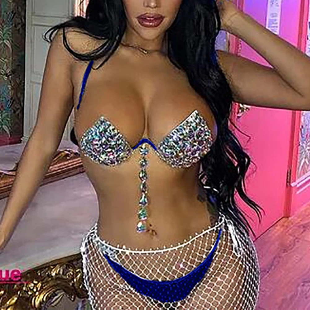 

Женский сексуальный с бретельками открытый подарок купальник с яркими бриллиантами плавательный бассейн мягкий бюстгальтер стальной подд...