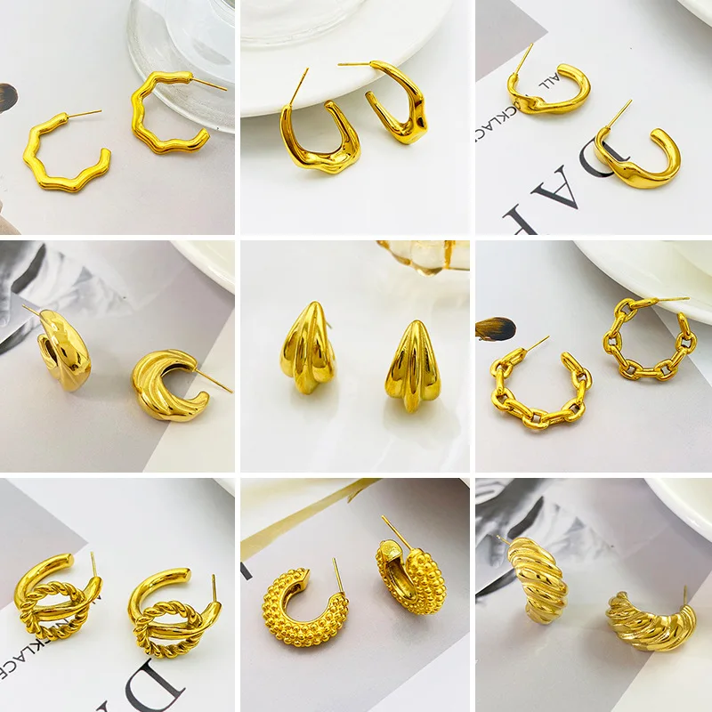 

Stainless Steel Colorfast Type C Ear Ring New Fashion Big Hoop Earrings Women's Small Jewelry Wholesale Korean Fashion Earrings
