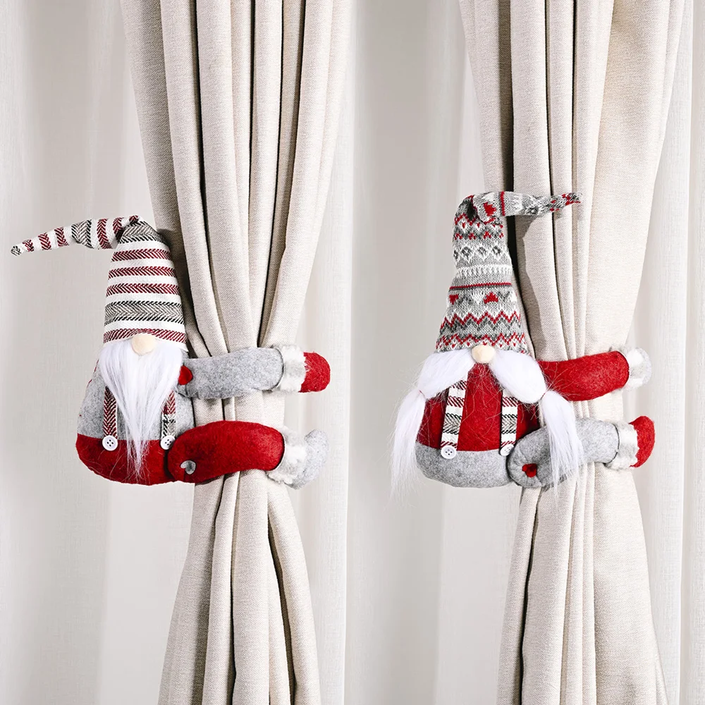 

Christmas Curtain Buckle Gnome Doll Ornament For Home Noel Natal Tieback Curtain Hook Window LivingRoom Table Decoration Toy
