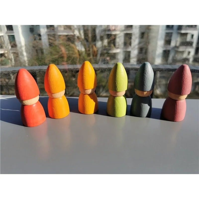 

6pcs Children Rainbow Wooden Peg Dolls Gnomes Colorful Beech Wood Doll Creative Toys 2.9*7cm