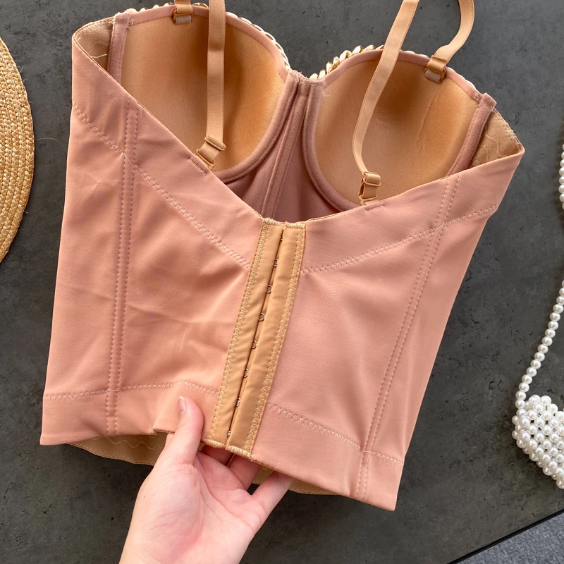 

Foamlina Fashion Women Mesh Push up Bralet Top Women's Corset Bustier Bra Chain Decoration Night out Club Party Cropped Top