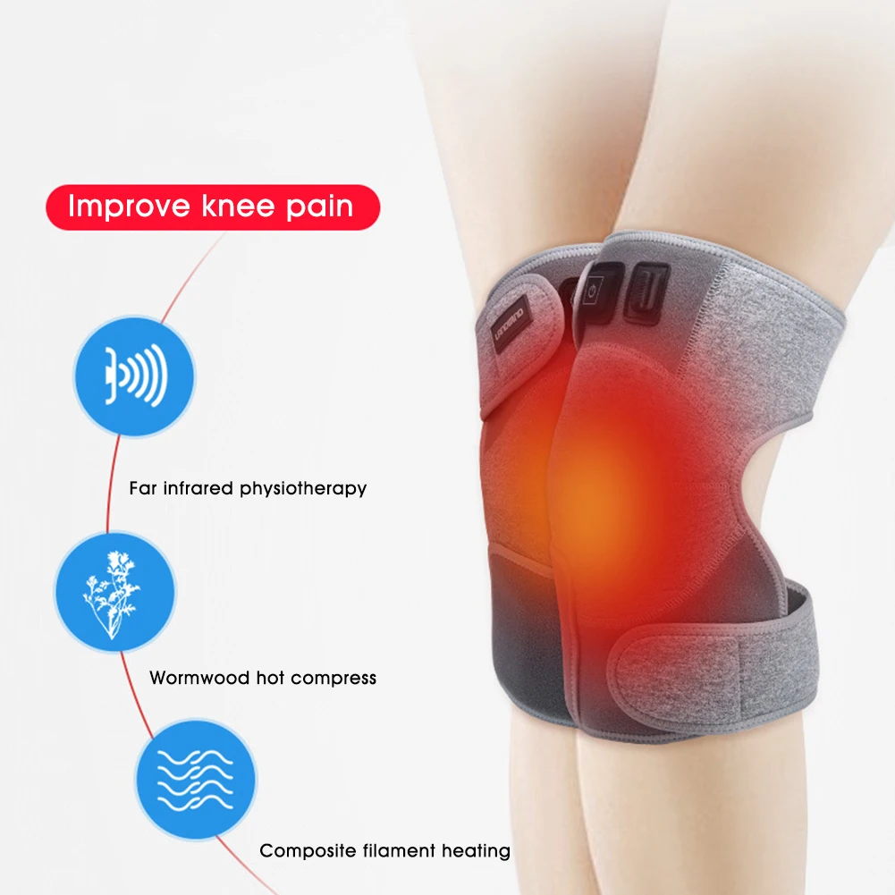 

1 Pair USB Heated Knee Brace Wrap Rechargeable 3 Adjutsable Heat Keeps Warm for Arthritis Joint
