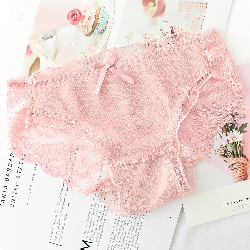 Женское нижнее белье из хлопка с кружевной отделкой и бантом wateheart голубое